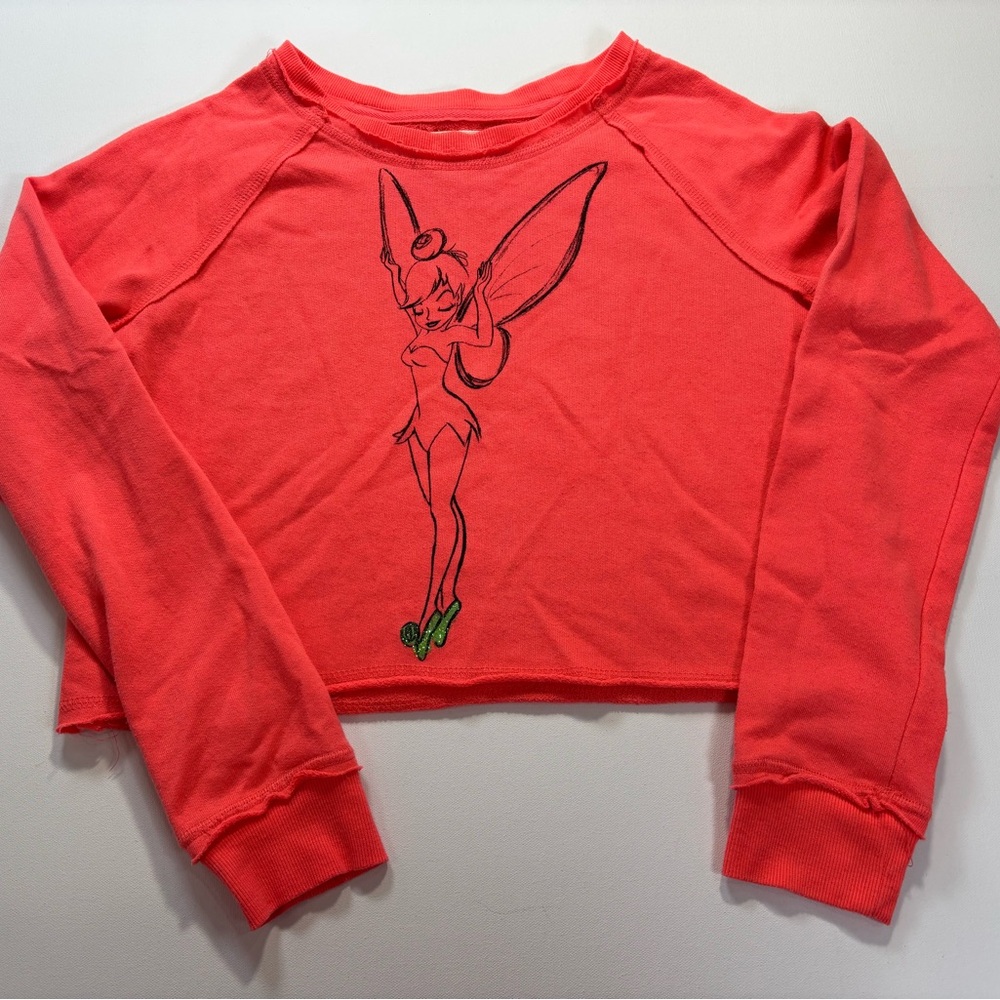 Disney Couture Salmon (Pinkish) Colored Light Sweater with Tinker Bell.